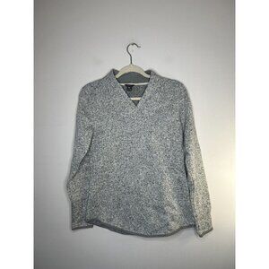 Eddie Bauer V Neck Gray Long Sleeve Fleece Pullover Womens Size Small